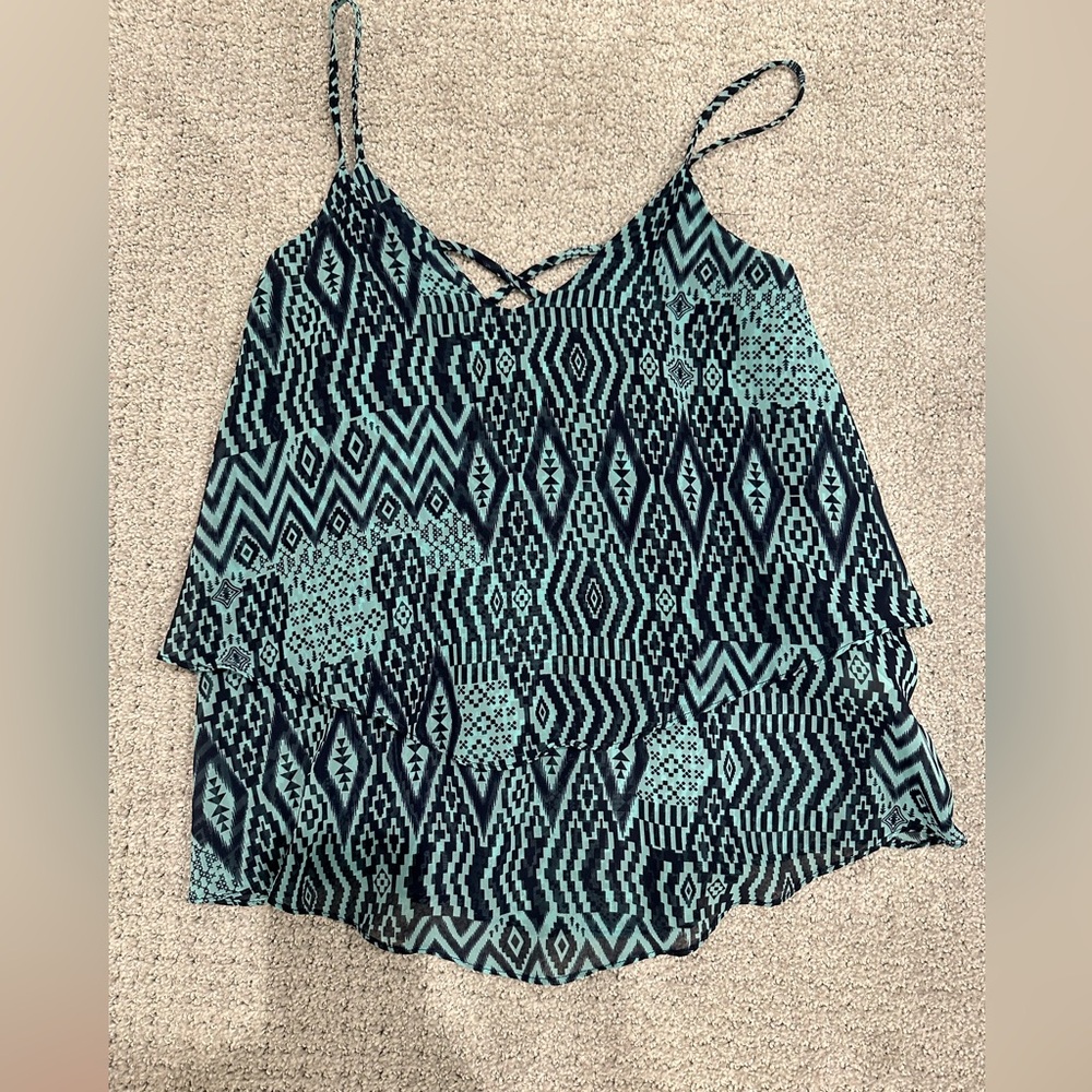 Blue Pattern Spaghetti Strap Tank. Size S worn once